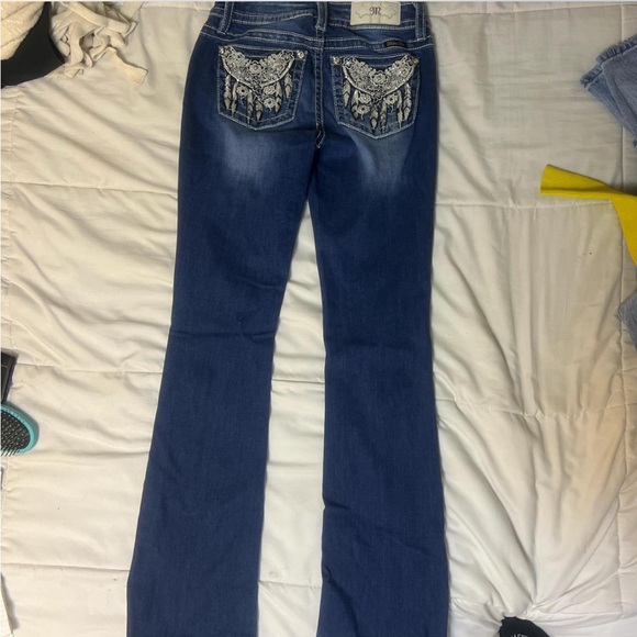 Miss Me Blue Boot Cut Jeans with Ornate Embroidery - Picture 3 of 5